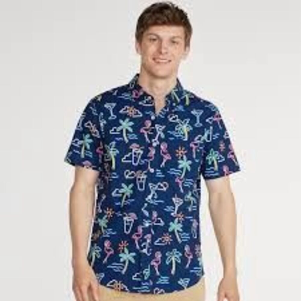 Chubbies Performance Friday Hawaiian Button Up Shirt Sz L Neon Lights